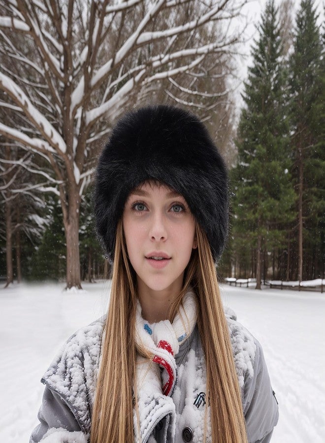 Sdfvsdg Womens Faux Fur Hat Winter Thickened Bucket Hat Warm Faux Fur Hats Plush Mongolian Hats Russian Beret for Women Black - Image 4